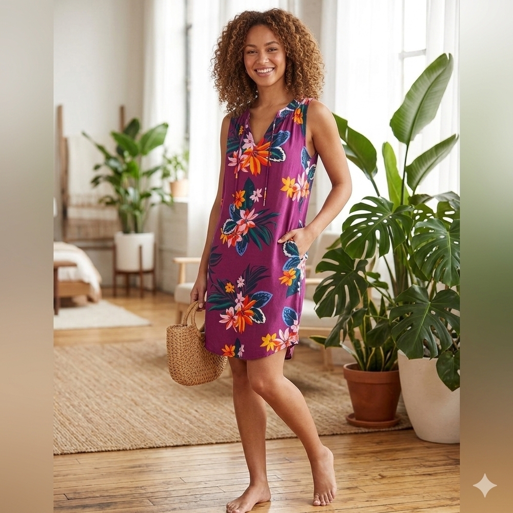 Old NAVY Sun Dress Womens Floral Sleeveless Lightweight Summer Travel SZ L